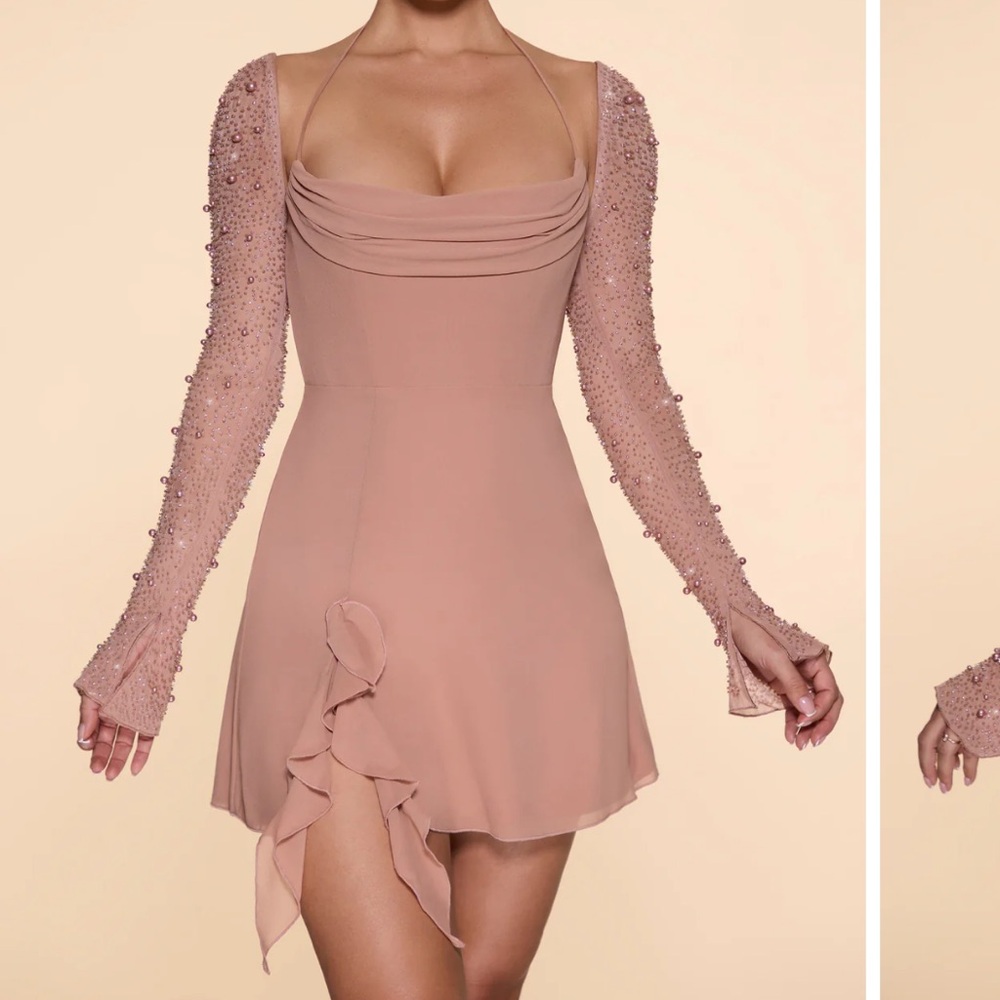 Oh Polly Long Sleeve Cowl Neck A-Line Mini Dress